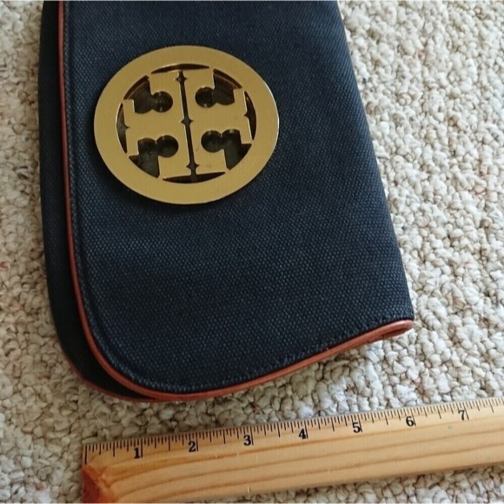 Tory Burch dark blue Canvas with leather Trim Clutch - Picture 2 of 12